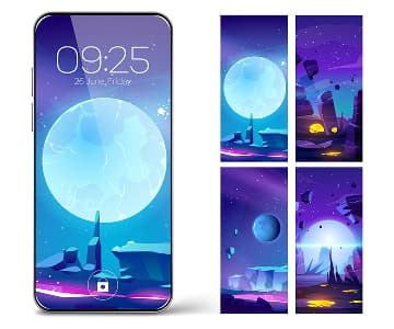 Mobile screen with illustrations nearby